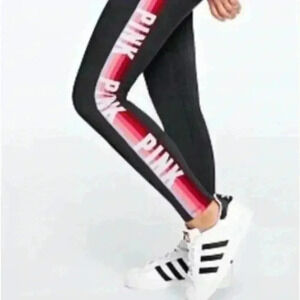 PINK Victoria's Secret Yoga Size XS Dark Gray Leggings Neon Side Stripes.